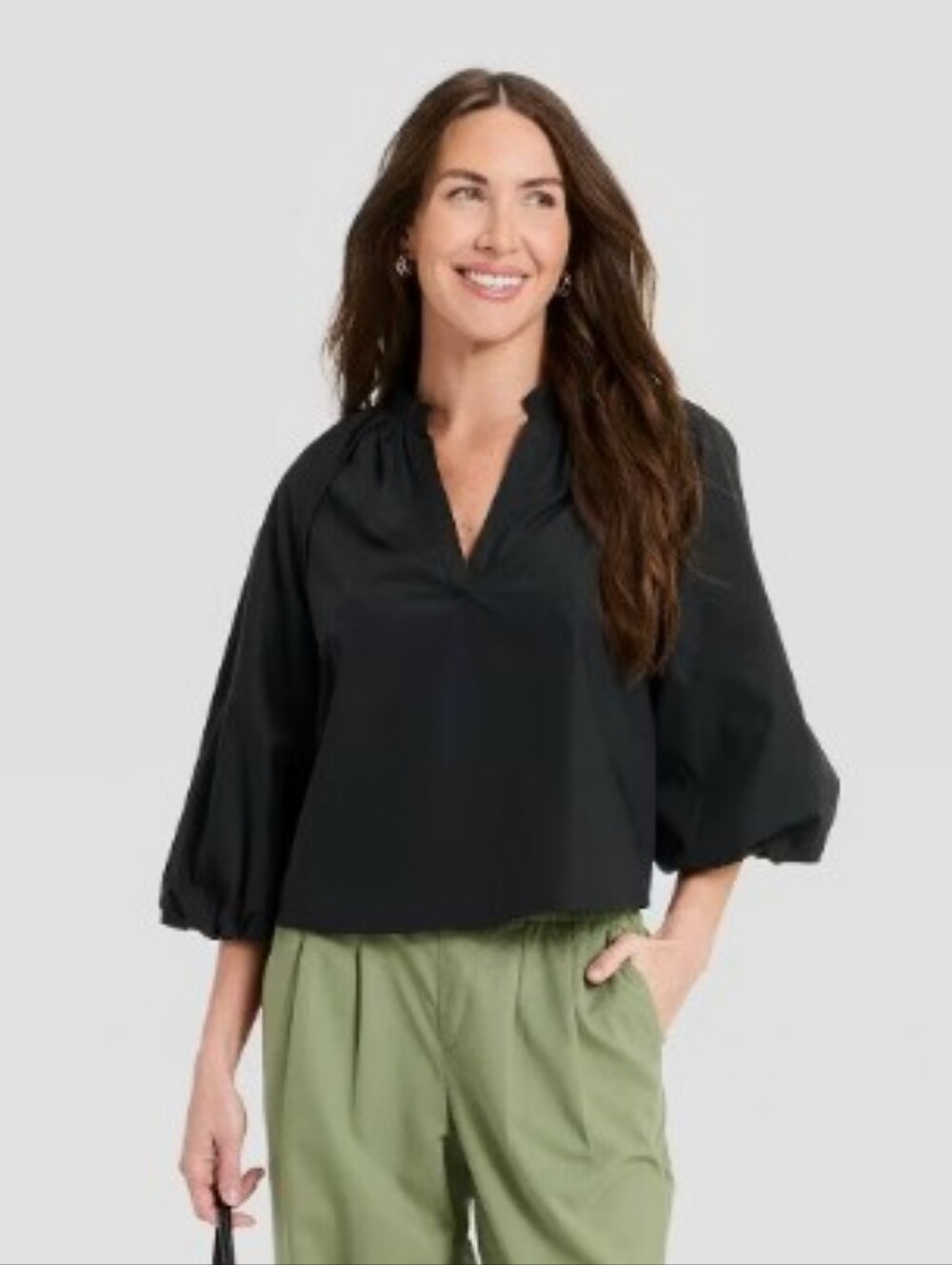 A New Day Balloon Sleeve Poplin Cotton Top